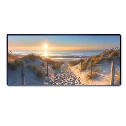 Strand Mauspad XXL 800 X 400 X 3mm, Groß Gaming Mauspad Sonnenuntergang Design Vernähte Kanten, Wetterfest Anti Rutsch Mousepad PC Laptop verbessert Präzision und Geschwindigkeit für Home Office von Dozsconz