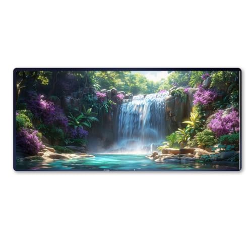 Wasserfall Mauspad XXL 800 X 300 X 3mm, Groß Gaming Mauspad Landschaft Design Vernähte Kanten, Wetterfest Anti Rutsch Mousepad PC Laptop verbessert Präzision und Geschwindigkeit für Home Office von Dozsconz