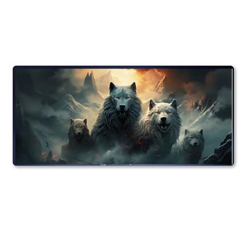 Wolf Mauspad XXL 1200 X 600 X 3mm, Groß Gaming Mauspad Berge Design Vernähte Kanten, Wetterfest Anti Rutsch Mousepad PC Laptop verbessert Präzision und Geschwindigkeit für Home Office, Geschenke von Dozsconz