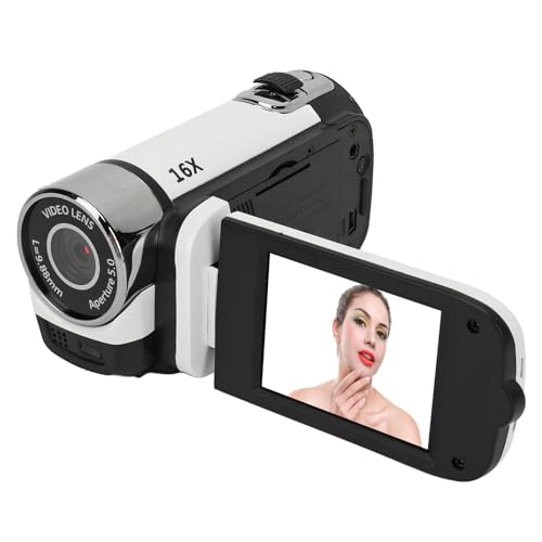 1080P Digitalkamera, 16 MP Camcorder mit 2,4 Zoll drehbarem Bildschirm, 16 Fach Zoom HD Videorecorder mit Fülllicht, Eingebauter Videokamera Akku (White) von Dpofirs