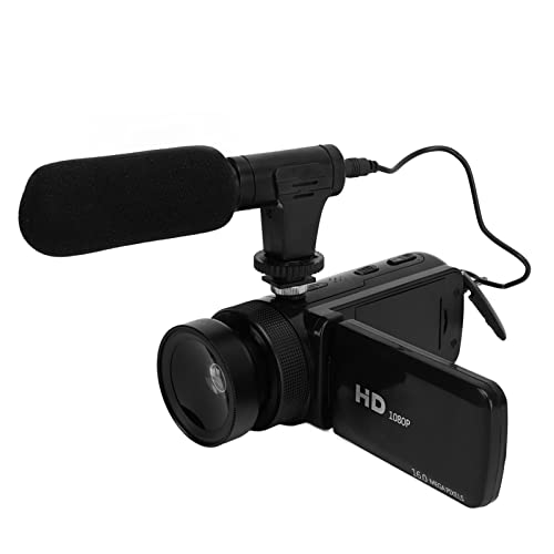 1080P-Videokamera, 16-facher Zoom-Videokamera-Camcorder mit 2,4-Zoll-HD-drehbarem Bildschirm, 0,45-Fach-Weitwinkelobjektiv, Digitalkamera-Recorder für Reisen, Hochzeit (EU-Stecker) von Dpofirs