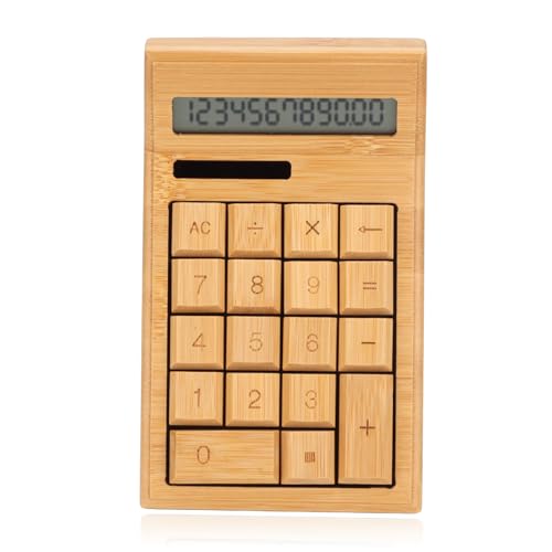 Bambus-Tischrechner, Solarbatterie-Rechner Dual Power Desktop-Business-Rechner, 12-stelliger LCD-Display-Großzahl-Elektronik-Rechner für Finanzbüro-Geschenke von Dpofirs