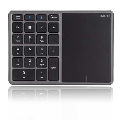 Bluetooth Extended Numeric Keypad, Bluethooth Tastatur mit Touchpad, for IOS, Android, Wins, Schlanker, wiederaufladbarer Ziffernblock mit 22 Tasten von Dpofirs