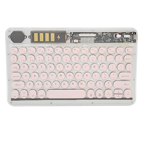 Dpofirs 10 Zoll Transparente Kabellose Tastatur, 3 Geräte Umschaltende Laptop-Tastatur mit Bunter Hintergrundbeleuchtung, 400 MAh Wiederaufladbare wasserdichte Tastatur für Smartphones, (Rosa) von Dpofirs