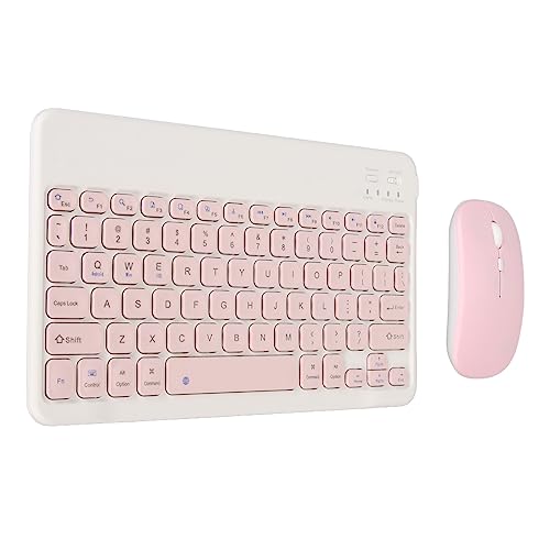 Dpofirs 10-Zoll-Wireless-Tastatur-Kombination, Bluetooth-Tastatur mit 2,4-G-Wireless-USB-Empfänger, Wasserdichtes, Staubdichtes Tastatur- und Mausset für PC-Laptops (Rosa) von Dpofirs