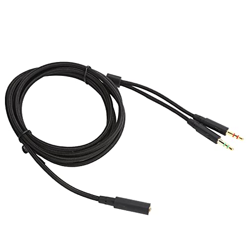 Dpofirs 2-in-1-Audioadapter Twisted Pair OFC-Kupferkabel, 3,5-mm-Kopfhörer-Audiokabel, Passend für HyperX Cloud Stinger/Cloud Mix/Cloud Alpha, Schwarzes Geflechtkabel, 2 M von Dpofirs