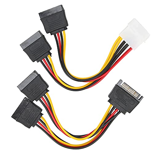 Dpofirs 2Pcs Strom Verlängerungskabel, 4 Pin IDE auf 2 X ATA/ 15 Pin Stecker Kabel, Stecker auf 2 Buchse Kabel Adapterkabel, Zur Stromversorgung von Festplatten Verwendet von Dpofirs