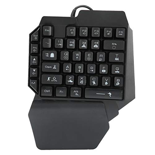 Dpofirs 39 Keys Gaming Einhandtastatur, Professionelle Tastatur mit 7-Farben-Hintergrundbeleuchtung für Gamer, Ergonomische Kabeltastatur für Computer, Schwarz (F6-Tastatur) von Dpofirs