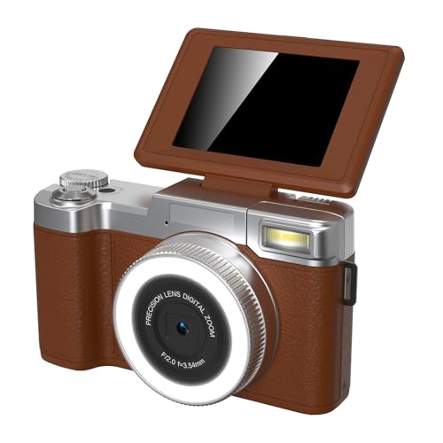Dpofirs 4K Digital Spiegellose Kamera, 48MP 18x Zoom Video -Camcorder mit 180° Flip Bildschirm, Tragbare Kamera der Reisegröße mit 2,8 Zoll Bildschirm für Selfie Videoaufnahmen (Brown) von Dpofirs