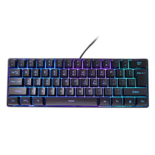 Dpofirs 61 Tasten Gaming Tastatur, FN kabelgebundene USB RGB Tastatur mit 5 Einstellbaren Stufen und 8 Coolen Lichteffekten Kabelgebundene Tastatur mit Blauem Schalter für Windows Gaming PC von Dpofirs