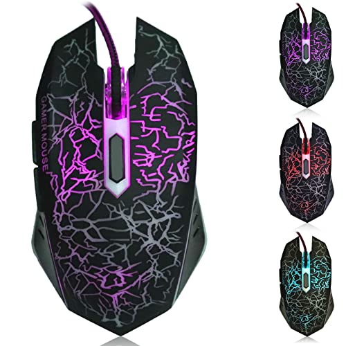 Dpofirs A70 Professional Wired Gaming Mouse, Universelle Optische USB Gaming Maus mit Bunt Atmendem LED Licht, Ergonomische 6 Tasten Maus, DPI 800 2000 Einstellbar, PC Maus(schwarz) von Dpofirs