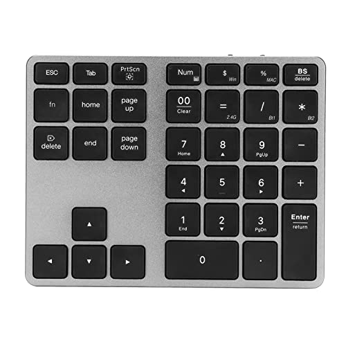 Dpofirs Bluetooth Numeric Keypad, USB Wireless Numeric Keypad Numeric Keypad Ultra Silent Rechargeable 35 Keys with 2.4G USB Receiver for Laptop, Desktop, PC, Notebook (Grau) von Dpofirs