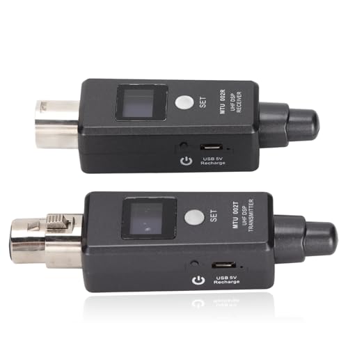 Dpofirs Drahtloses Mikrofonsystem XLR Mikrofonadapter, Drahtloser Mikrofonsenderempfänger mit Klarem LCD Bildschirm für Audiomischer, PA System und DSLR Kamera von Dpofirs