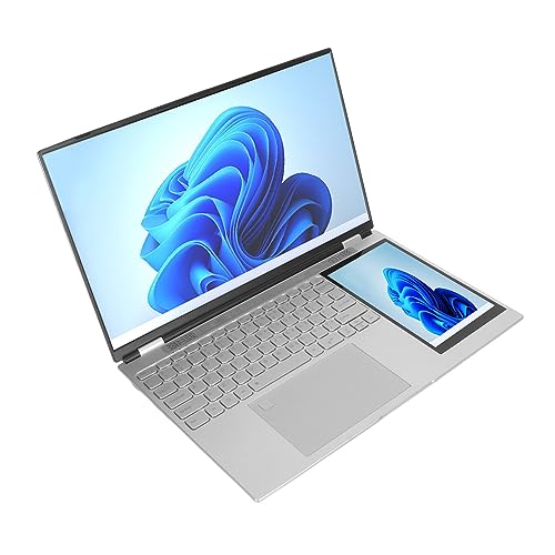 Dpofirs Dual-Screen-Laptop für Windows 11, 15,6 Zoll, 1920 X 1080, 16 GB RAM, Celeron N5105 Laptop mit Farbiger Tastatur mit Hintergrundbeleuchtung, Magnetischer Kamera, (16 GB + 1 TB von Dpofirs