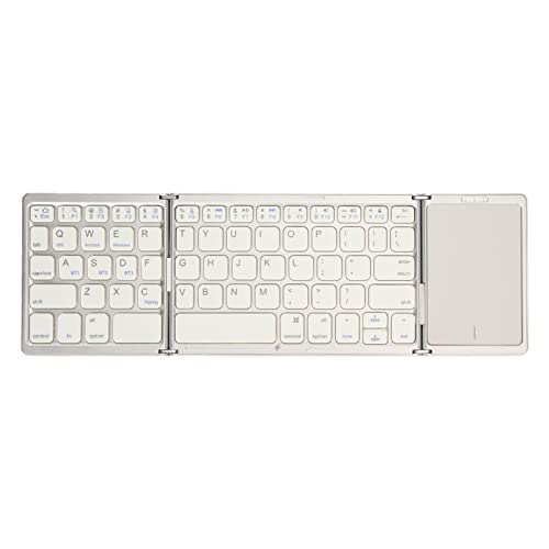 Dpofirs Faltbare Kabellose Tastatur mit Touchpad, 3 Fach Faltbar, Integrierter Akku, Geeignet für Tablet PC Smartphones, Unterstützt fürfür, Leicht und Kompakt (Silber Weiss) von Dpofirs