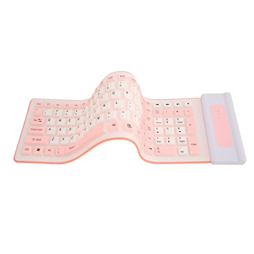 Dpofirs Flexible Faltbare und Aufrollbare Tastatur, 2,4 G Drahtlose Silikontastatur, Tragbare Tastatur für Laptop, PC, Notebook und Reisen, 103 Tasten, Wasserdicht, Staubdicht, Faltbar (Rosa) von Dpofirs