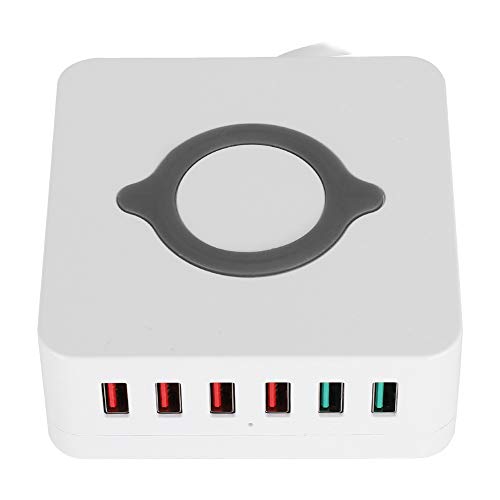 Dpofirs Intelligente Kabellose USB Ladestation, Kabelloses Schnellladen + USB Port Laden, Unterstützt OS 7,5 W / 10 W Schnelles Kabelloses Laden, 6 Ports QC3.0 Schnellladeadapter(110-240VEU) von Dpofirs