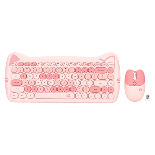 Dpofirs Kabellose Tastatur-Maus-Kombination, 2,4 G USB, Ergonomische Katzenform, Gemischte Farbe, Süße Tastatur und Maus in Voller Größe für Computer, Desktop, PC, Laptop(Pulvermischung) von Dpofirs
