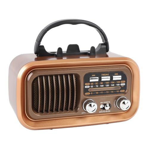 Dpofirs Retro Radio mit Bluetooth Lautsprecher, Tragbarer AM -FM -Radio Solar Batterie, Vintage -Lautsprecher Wieder Aufladbar USB -Wiedergabe für Outdoor Camping (Gold) von Dpofirs
