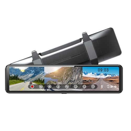 Dpofirs Spiegel Dashcam mit Rückfahrkamera, 1080P Full HD 12 Zoll Smart Rückspiegel Carplay/Android Auto IPS-Bildschirm mit Android Auto für PKW LKW, WLAN Verbindung, 24 Stunden Parküberwachung von Dpofirs