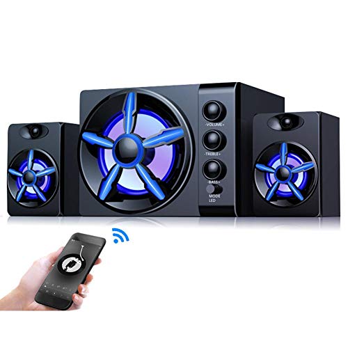 Dpofirs Stereo-Subwoofer für Bluetooth 5.0, 2.1 Soundkanal-Subwoofer-Lautsprecher Universal für Computer-Laptop-Smartphone, 3,5-mm-Klinkenlautsprecher mit 7 bunten Lichtern, Zwei 4-Zoll-Lautsprecher von Dpofirs