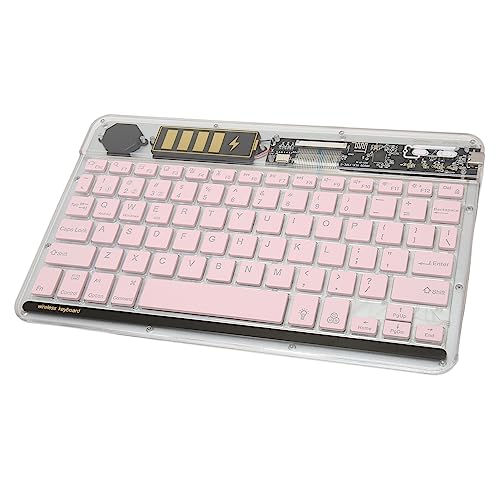 Dpofirs Transparente Kabellose Bluetooth-Tastatur, 3 Geräte Umschalten, Ultradünne Tastatur mit Hintergrundbeleuchtung, 400 MAh wasserdichte Tastatur für Smartphones, Tablets, Laptops, (Rosa) von Dpofirs