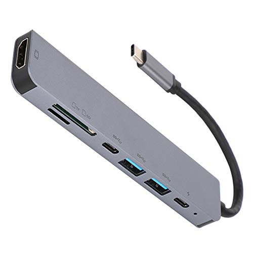 Dpofirs Typ C zu HDMI + USB + PD-Schnellladung + 7-in-1-Multifunktions-HUB-Kartenleser, 7-Port-USB C-Hub aus Aluminiumlegierung, Universelle Hochgeschwindigkeits-Dockingstation von Dpofirs