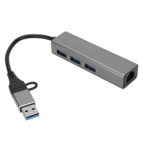 Dpofirs USB C zu Ethernet Adapter, 4 Port USB 3.0 Hub USB C zu Ethernet Adapter Gigabit RJ45 zu 4 Typ C Netzwerkkonverter für Windows für für OS X Silbergrau von Dpofirs