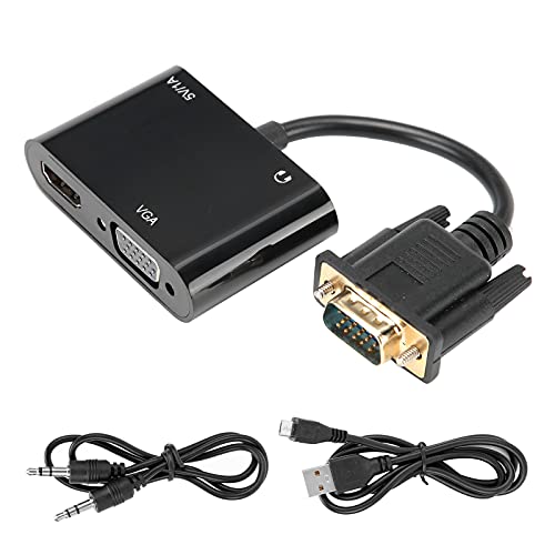Dpofirs VGA-zu-HDMI-3-in-1-Adapter, 1080p-TV-Projektor Zeigt Stromrichter mit Audio für Computer, Desktop, Laptop-PC, Heimvideo, Videokonferenz, Schwarz an von Dpofirs