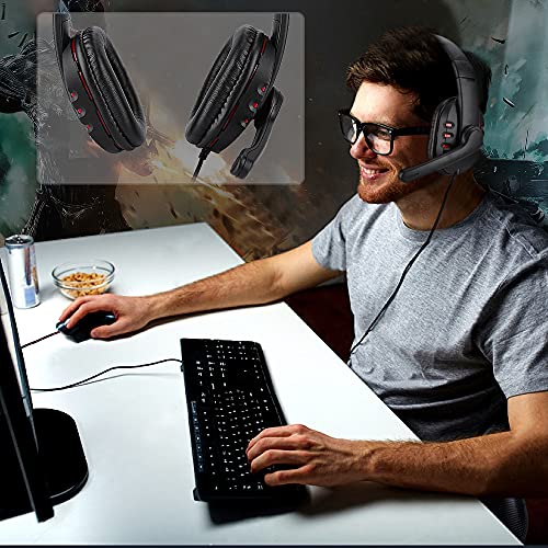Dpofirs Verstellbare Kopfband-Kopfhörer, USB 2.0 Universal-Gaming-Kopfhörer, Multifunktionskopfhörer mit 40-mm-Mikrofon-Abstimmlautsprechern, Tragbare Kopfhörer mit PU-Leder von Dpofirs