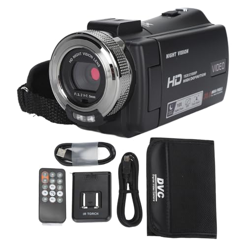 Dpofirs Videokamera-Camcorder 1080P 30 MP 30 Fps mit IR-Nachtsicht, 16-facher Digitalzoom-Kamerarecorder, 3,0-Zoll-Bildschirm, Vlogging-Kamera für YouTube mit Fernbedienung, 128 GB von Dpofirs