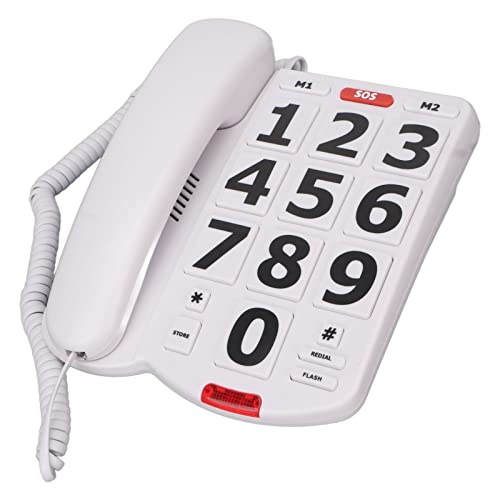 Großes Tastentelefon für Senioren, Schnurgebundenes Festnetztelefon für das Büro zu Hause, Einfaches Klassisches Festnetztelefon mit Einstellbarer Lautstärke für Senioren, weiß von Dpofirs
