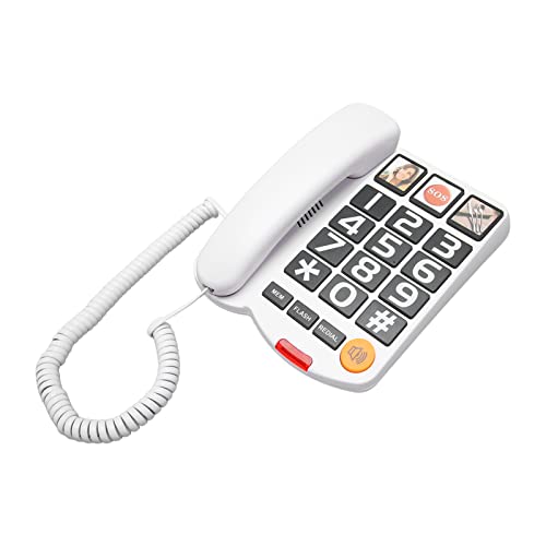Großtastentelefon für Senioren, Schnurgebundenes Festnetztelefon, Bildtelefon für Senioren, Großtasten-Festnetztelefon für Sehbehinderte, Zielwahl, SOS (Weiss) von Dpofirs