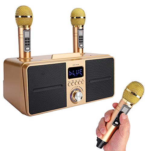 Lautsprecher Kit mit Zwei Mikrofonen, drahtlosem Heim Karaoke Gerät, geräuscharmem multifunktionalem Bluetooth Lautsprecher, Live Audiokarte Bluetooth Karaoke Lautsprecher, 1500 mAh KTV Gerät(Gold) von Dpofirs
