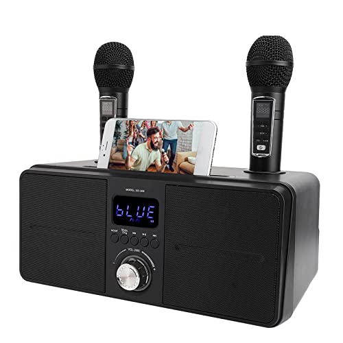 Lautsprecher Kit mit zwei Mikrofonen, drahtlosem Heim Karaoke Gerät, geräuscharmem multifunktionalem Bluetooth Lautsprecher, Live Audiokarte Bluetooth Karaoke Lautsprecher, 1500 mAh KTV Gerät(Schwarz) von Dpofirs