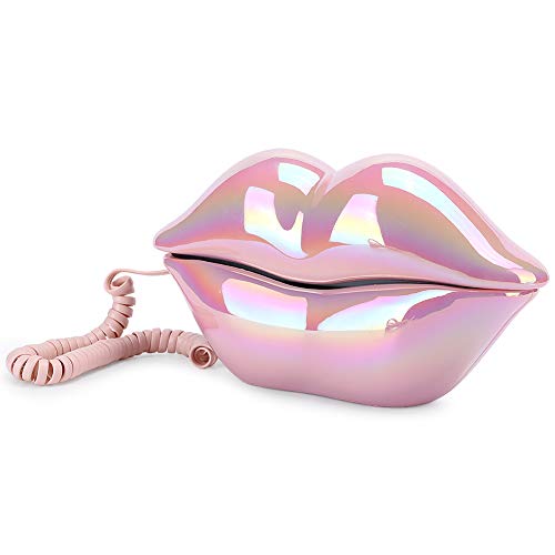 Lippen Festnetztelefon,Galvanisieren Pink Draht Festnetz Telefon,ome Desktop Kabelgebundenes Festnetztelefon für Home Office Telefone,Dekoration,Sammlung,Geschenke für Kinder,Freund,Familie von Dpofirs