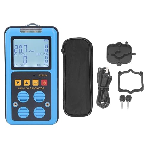Multi Gasdetektor für zu Hause, 4 in 1 CO H2S O2 LEL Genaue Messung 1800 MAh Rauchmelder, Lichtvibrationsalarm Hintergrundbeleuchtetes Display Gasdetektor für Sicherheit von Dpofirs
