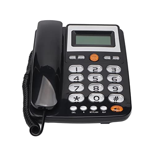 Schwarzes Festnetztelefon zu Hause, Schnurgebundenes Telefon mit Großen Tasten für Senioren, HD-LCD-Display, Helligkeitseinstellung, Freisprechen, Eintastenwahl, kein Wechselstrom von Dpofirs