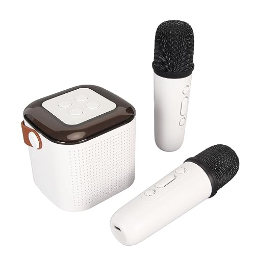 Tragbarer Bluetooth Lautsprecher mit 2 Kabellosen Mikrofonen, RGB Karaoke Maschinen Set, Unterstützt 512 G Speicher, Hand Stereo Sound Mikrofon für Zuhause, Party, (Weiß) von Dpofirs
