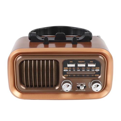 Tragbares Vintage -Radio, Retro -Bluetooth -Lautsprecher, Solar Battery Powered Bleargable, Small Vintage AM FM Shortwave Radio für Outdoor Camping (Gold) von Dpofirs