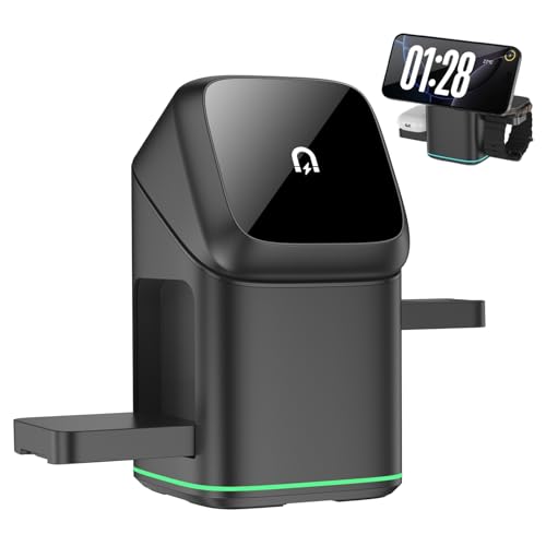 Subsistenceed.A 3-in-1-Wireless-Ladegerät - Kabelloses Laden mehrerer Geräte, Touch-Pop-Up-Laden mit Magnetring, Subsistenceed 3-in-1-Wireless-Ladestation mit versteckten Fächern(Schwarz) von Dpptgh