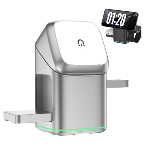 Subsistenceed.A 3-in-1-Wireless-Ladegerät - Kabelloses Laden mehrerer Geräte, Touch-Pop-Up-Laden mit Magnetring, Subsistenceed 3-in-1-Wireless-Ladestation mit versteckten Fächern(Silver) von Dpptgh