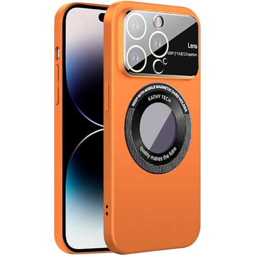Dqtaoply Handyhülle Kompatibel mit iPhone 15 Pro Max Hülle mit Magnetic, Dünn Slim Hard Matte Case mit Glas Linse Kameraschutz Logo View Schutzhülle Kompatibel mit iPhone 15 Pro Max (Orange) von Dqtaoply