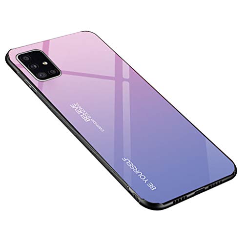 Dqtaoply Hülle für Galaxy A51, Gehärtetes Glas Zurück mit Weichem TPU Silikon Rahmen Handyhülle Farbverlauf Farbe Case Schutzhülle für Galaxy A51 (Pink-Lila) von Dqtaoply