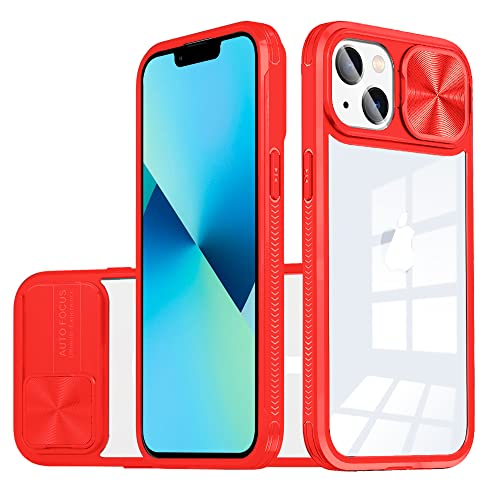 Dqtaoply Hülle für iPhone 13 Handyhülle mit Slide Kameraschutz, Transparent [Nie Vergilbung] Stoßfest Kratzfest Anti-Rutsch Schutzhülle für iPhone 13 (Rot) von Dqtaoply