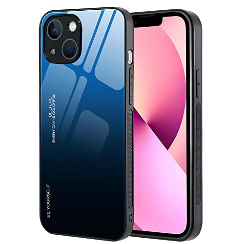 Dqtaoply Hülle für iPhone 13 Mini, Gehärtetes Glas Zurück mit Weichem TPU Silikon Rahmen Handyhülle Farbverlauf Farbe Case Schutzhülle für iPhone 13 Mini (Blau-Schwarz) von Dqtaoply