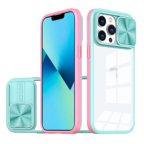 Dqtaoply Hülle für iPhone 13 Pro Max Handyhülle mit Slide Kameraschutz, Transparent [Nie Vergilbung] Stoßfest Kratzfest Anti-Rutsch Schutzhülle für iPhone 13 Pro Max (Green+Pink) von Dqtaoply