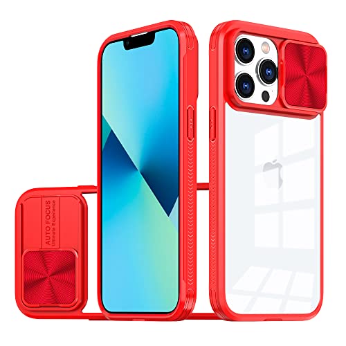 Dqtaoply Hülle für iPhone 13 Pro Max Handyhülle mit Slide Kameraschutz, Transparent [Nie Vergilbung] Stoßfest Kratzfest Anti-Rutsch Schutzhülle für iPhone 13 Pro Max (Rot) von Dqtaoply