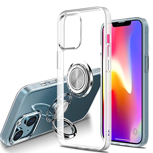 Dqtaoply Hülle für iPhone 14, Ultra Dünn Transparente TPU Silikon Bumper Soft Handyhülle Case mit 360 Grad Ring Stand Magnetische Autohalterung Schutzhülle für iPhone 14 (Klar) von Dqtaoply