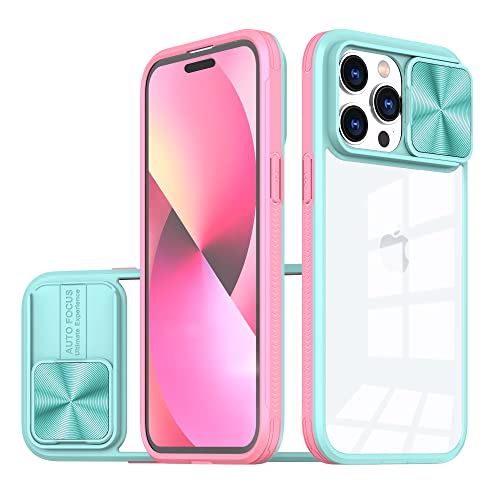 Dqtaoply Hülle für iPhone 14 Pro Handyhülle mit Slide Kameraschutz, Transparent [Nie Vergilbung] Stoßfest Kratzfest Anti-Rutsch Schutzhülle für iPhone 14 Pro (Green+Pink) von Dqtaoply